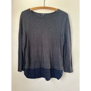 J.Crew Mercantile Women's Gray Long Sleeve Top Navy Polka Dot Hem Classic Size S